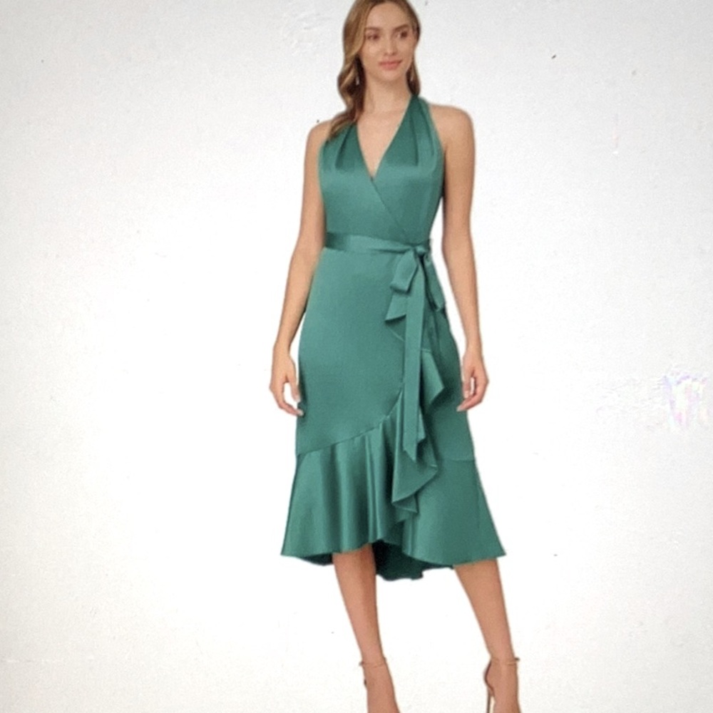 Adrianna Papell Women’s Ruffled Faux-Wrap Midi Dress